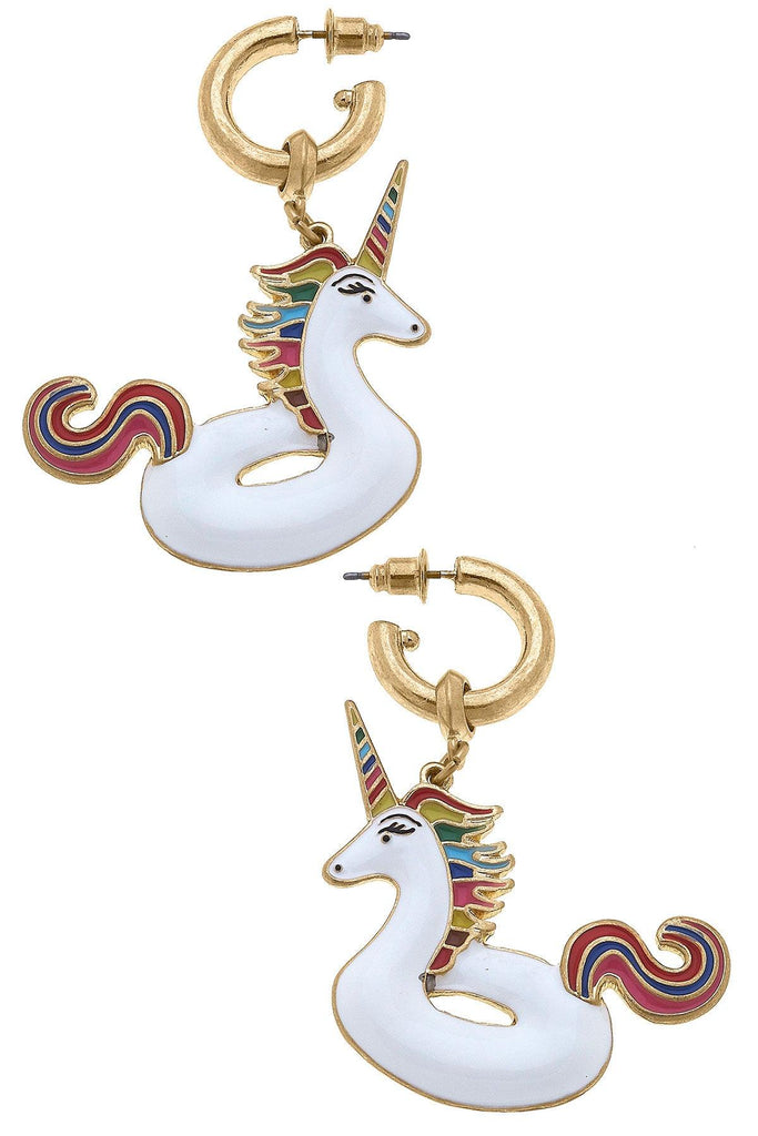 Unicorn Pool Float Earrings in White Multi - Canvas Style