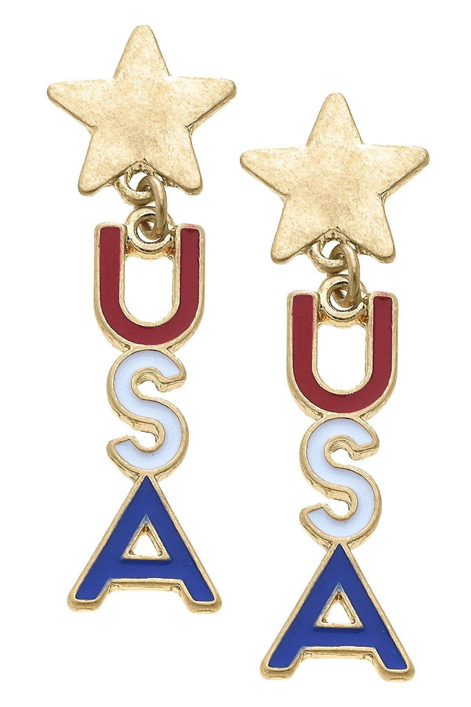 USA Star Enamel Earrings in Red, White & Blue - Canvas Style