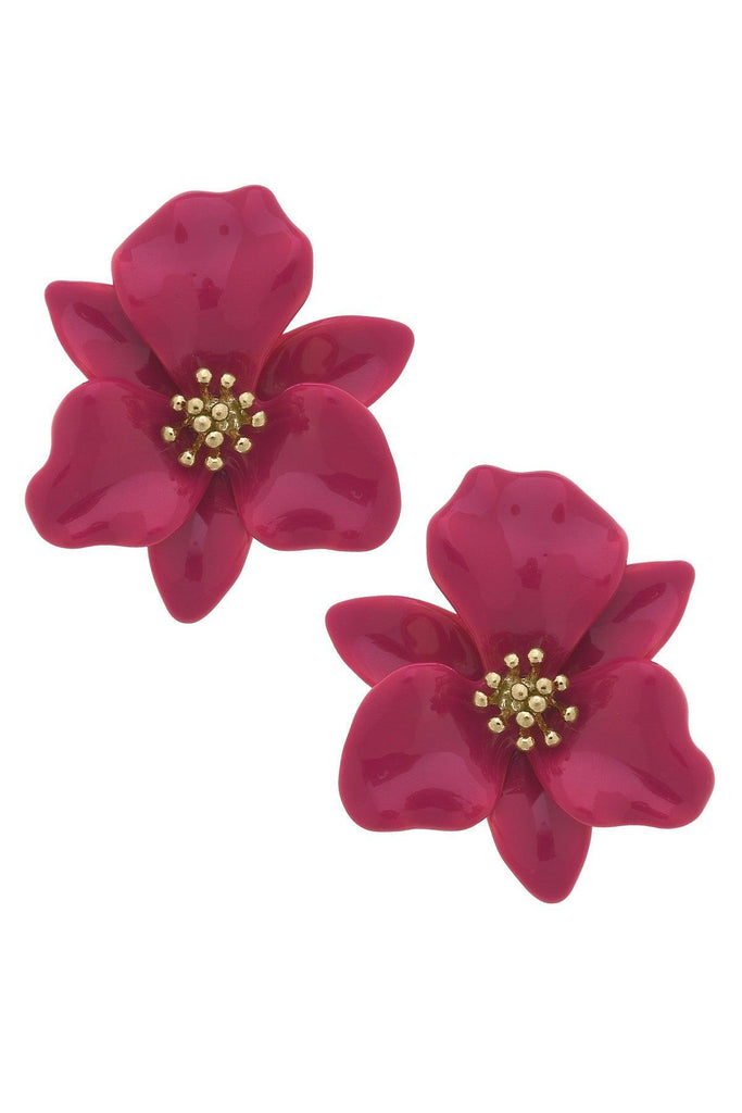 Valentina Enamel Flower Statement Earrings in Fuchsia - Canvas Style