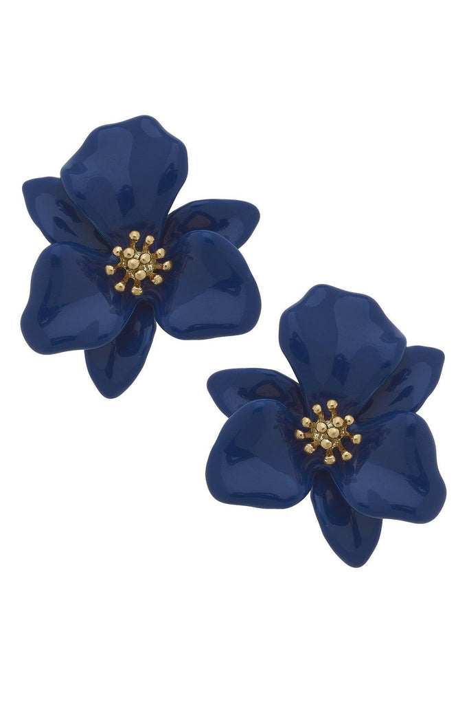 Valentina Enamel Flower Statement Earrings in Royal Blue - Canvas Style