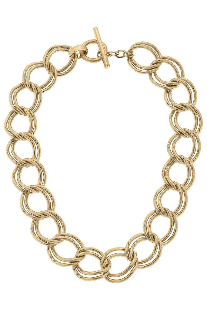 Valerie Double Chain Link Statement Necklace in Worn Gold - Canvas Style