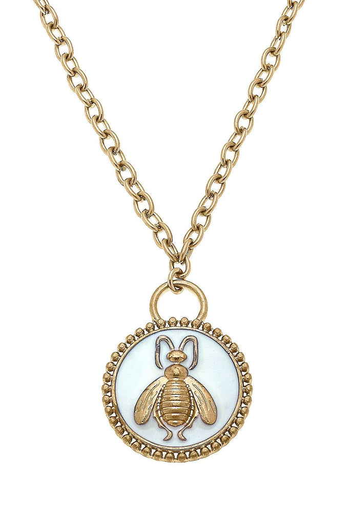 Verona Enamel Bee Pendant Necklace in Ivory - Canvas Style