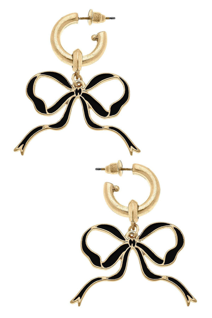 Veronica Game Day Bow Enamel Earrings in Black - Canvas Style