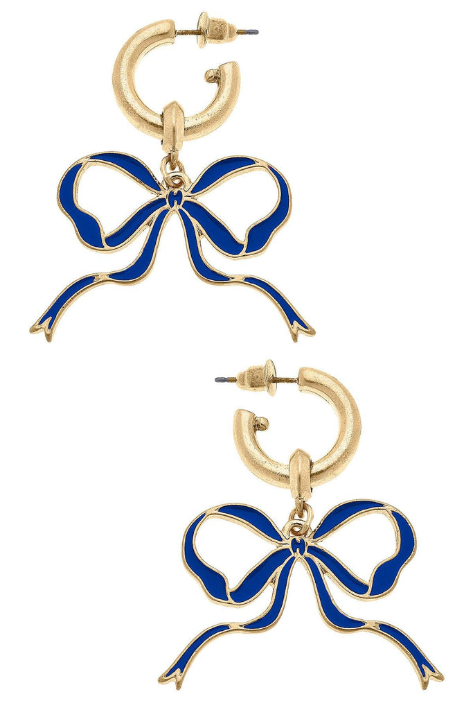 Veronica Game Day Bow Enamel Earrings in Blue - Canvas Style
