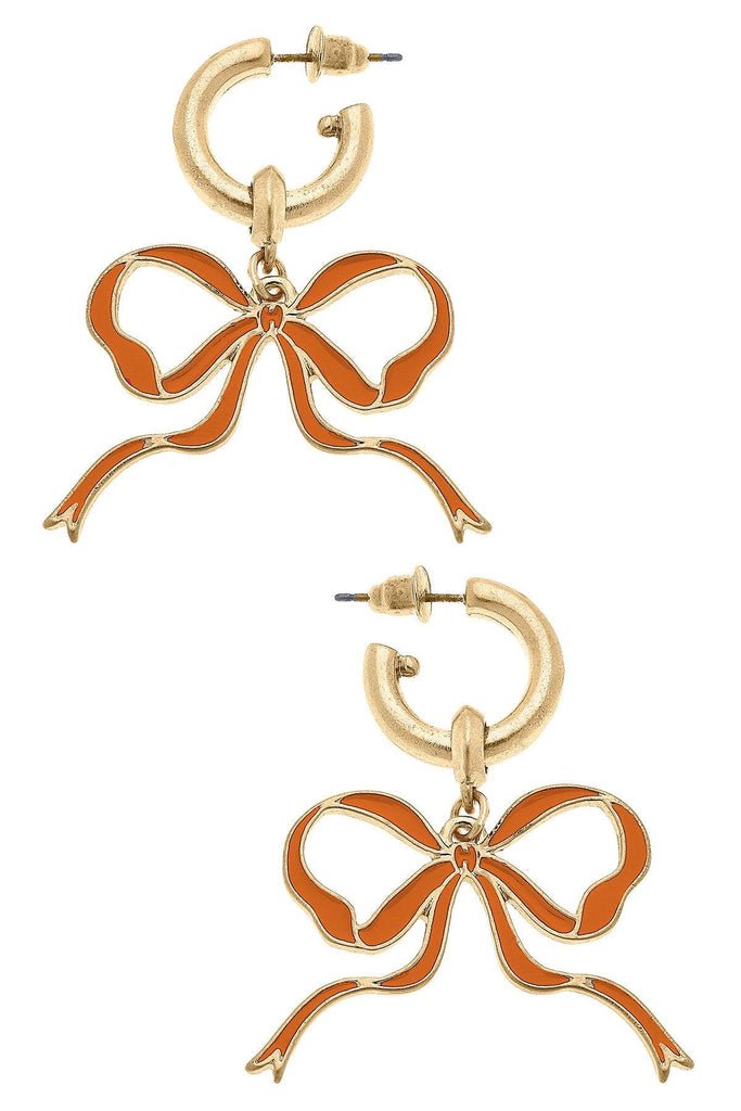 Veronica Game Day Bow Enamel Earrings in Burnt Orange - Canvas Style