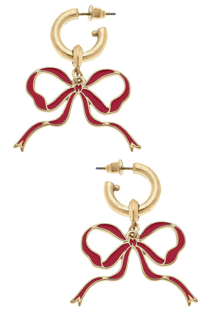 Veronica Game Day Bow Enamel Earrings in Crimson - Canvas Style