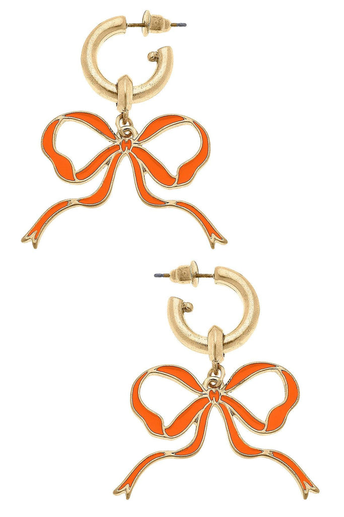 Veronica Game Day Bow Enamel Earrings in Orange - Canvas Style