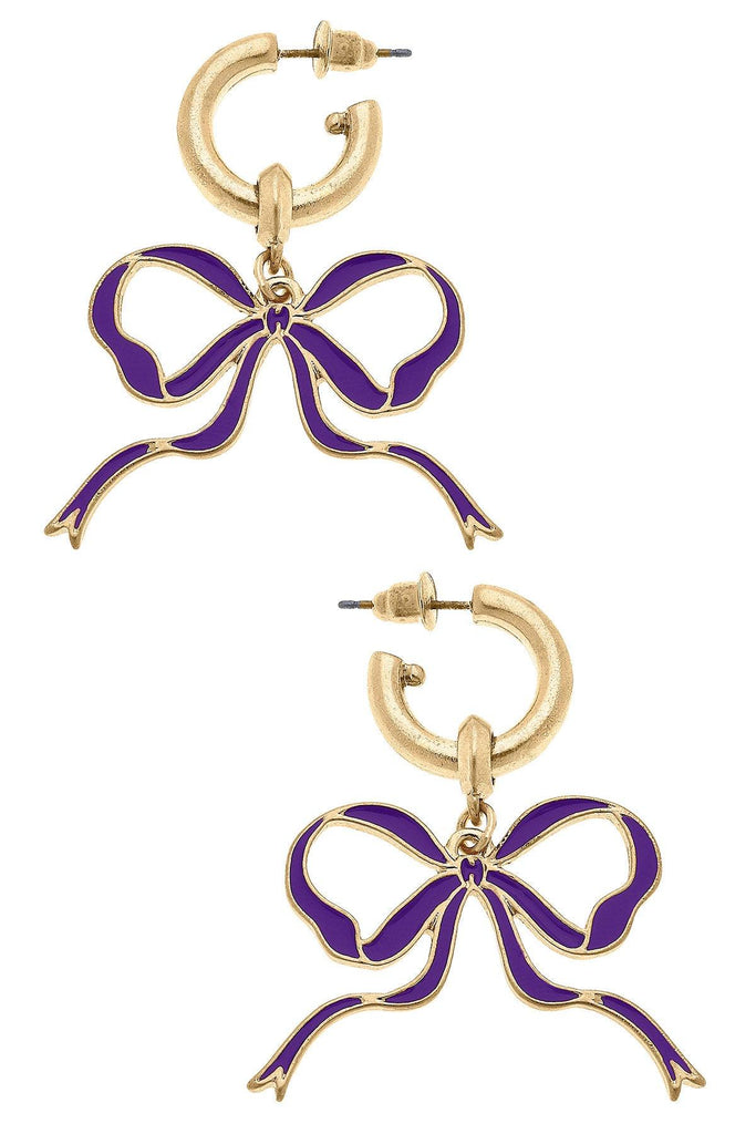 Veronica Game Day Bow Enamel Earrings in Purple - Canvas Style