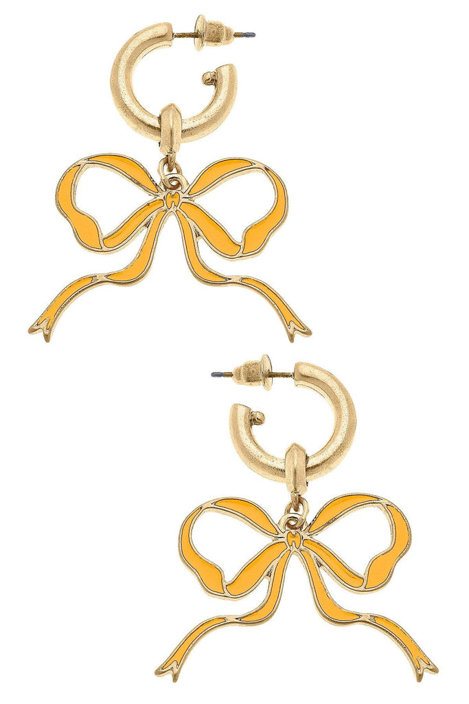 Veronica Game Day Bow Enamel Earrings in Yellow - Canvas Style