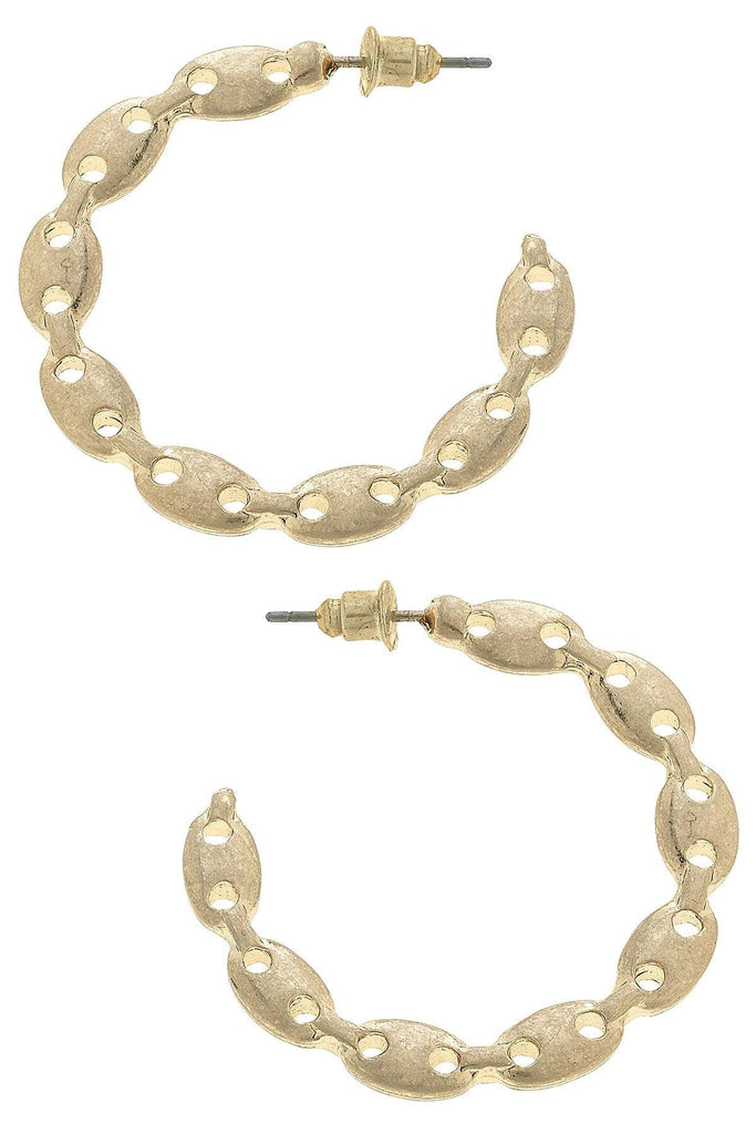 Vivian Frozen Chain Link Hoop Earrings in Worn Gold - Canvas Style