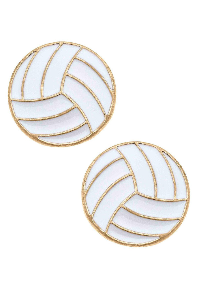 Volleyball Enamel Stud Earrings in White - Canvas Style