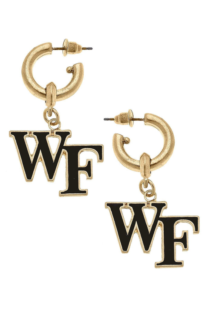 Wake Forest Demon Deacons Enamel Drop Hoop Earrings in Black - Canvas Style