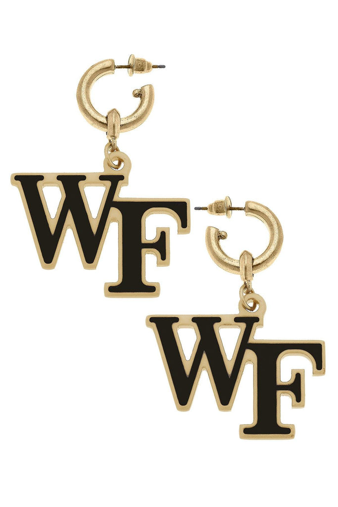 Wake Forest Demon Deacons Resin Logo Drop Hoop Earrings in Black - Canvas Style