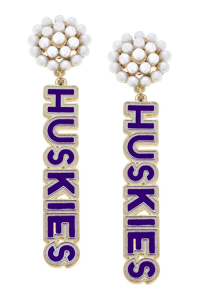 Washington Huskies Pearl Cluster Outline Enamel Earrings in Purple - Canvas Style