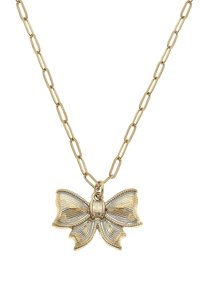 Waverly Bow Pendant Necklace in Worn Gold - Canvas Style