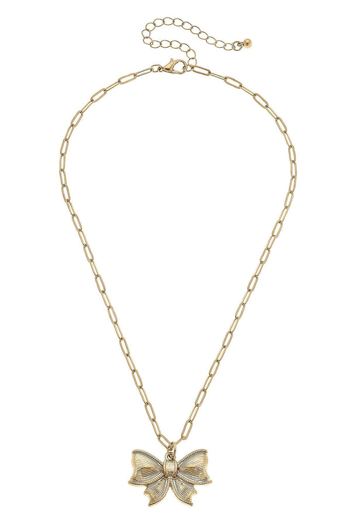 Waverly Bow Pendant Necklace in Worn Gold - Canvas Style