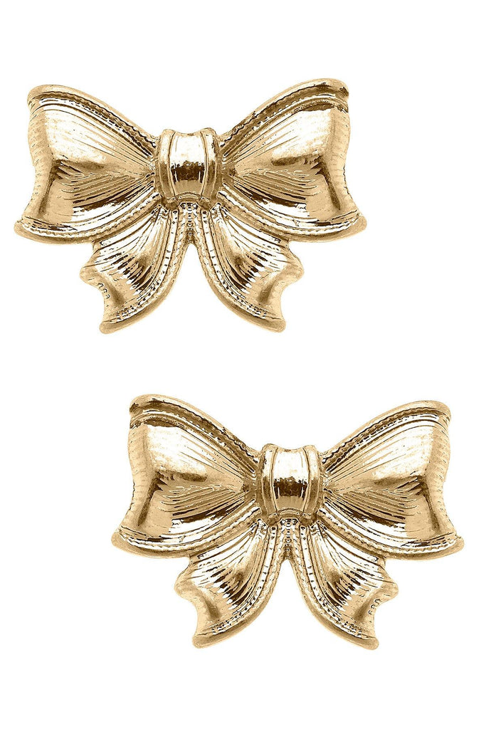 Waverly Bow Stud Earrings in Worn Gold - Canvas Style