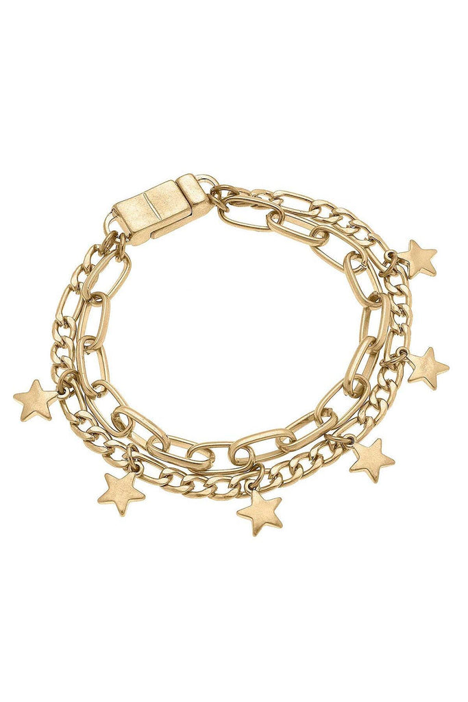 Wilder Star Layered Chain Link Bracelet in Worn Gold - Canvas Style