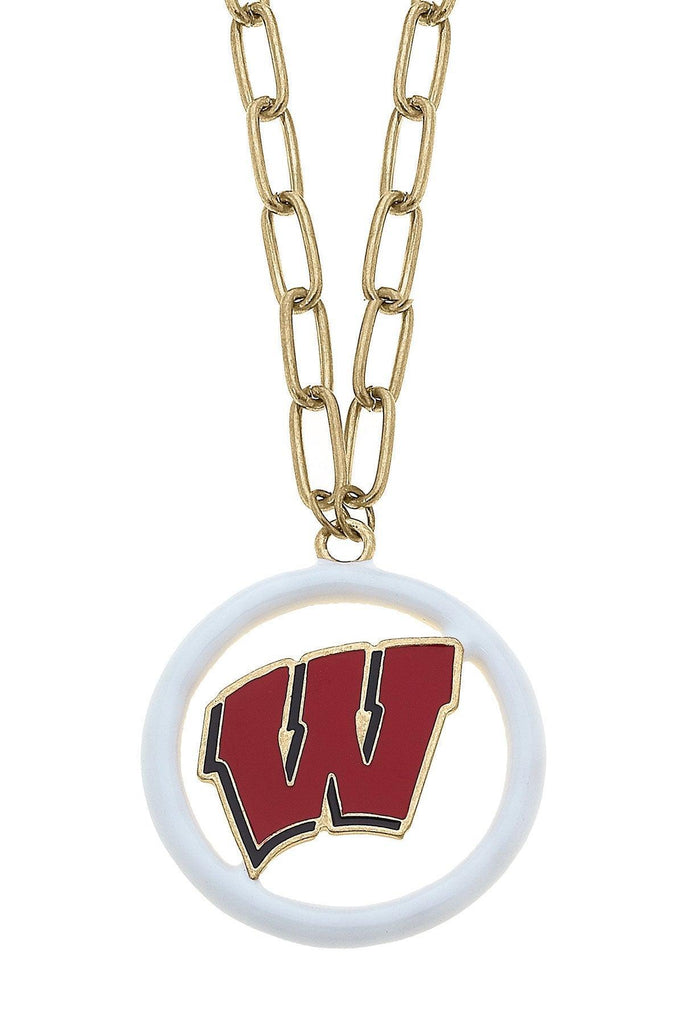 Wisconsin Badgers Logo Enamel Medallion Necklace in Red/White - Canvas Style