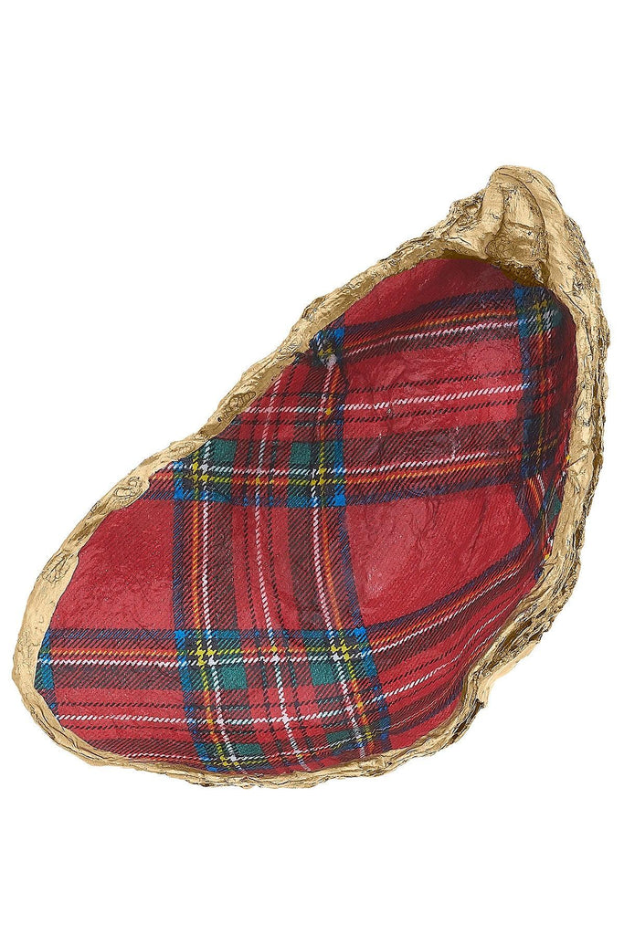 Wrenley Tartan Decoupage Oyster Ring Dish in Red & Green - Canvas Style