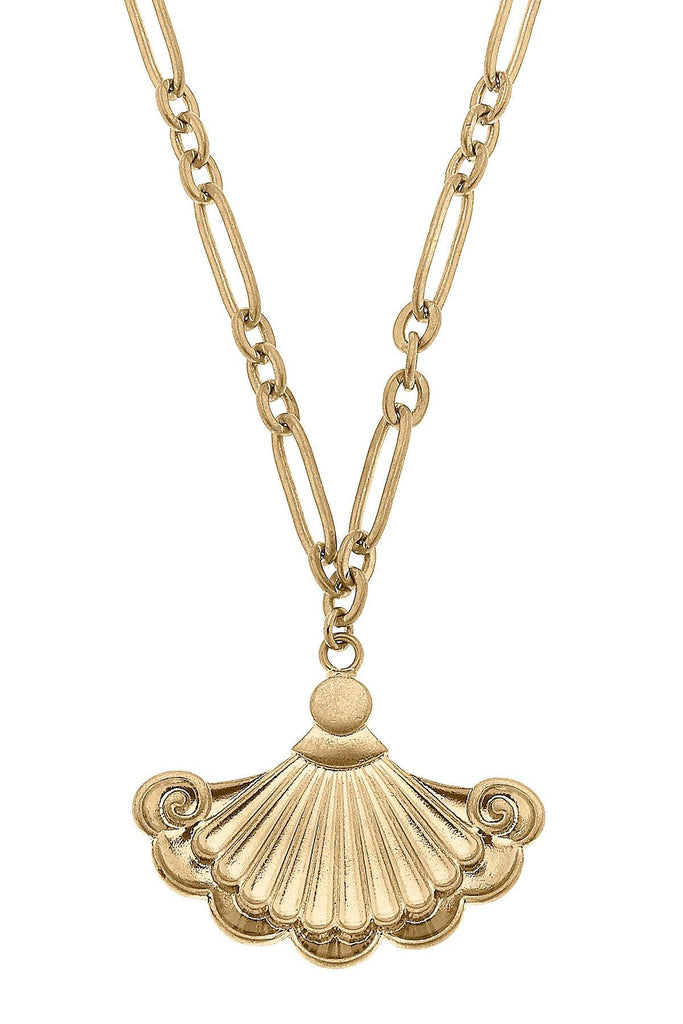 Yvonne French Fan Pendant Necklace in Worn Gold - Canvas Style