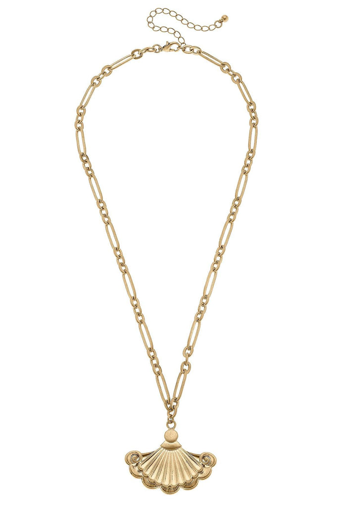 Yvonne French Fan Pendant Necklace in Worn Gold - Canvas Style