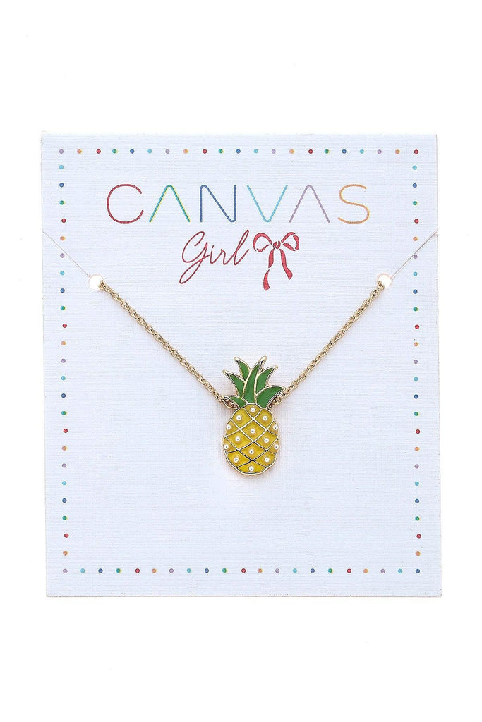 Zoey Pineapple Delicate Children's Necklace in Yellow - Canvas Style