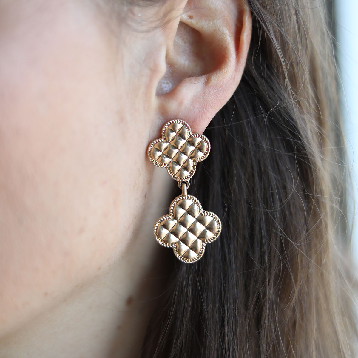 Gold Clover Drop Earrings