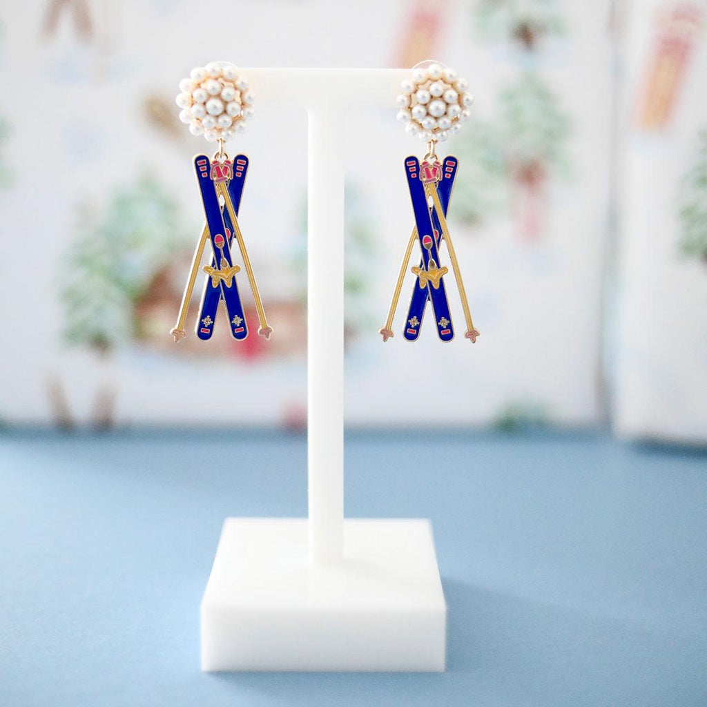 Aspen Ski Pearl Cluster Enamel Earrings - Canvas Style