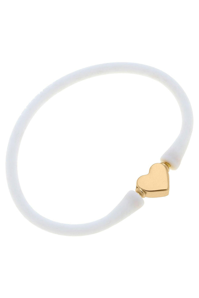 Bali 24K Gold Plated Ball Bead Silicone Bracelet in White - Canvas Style