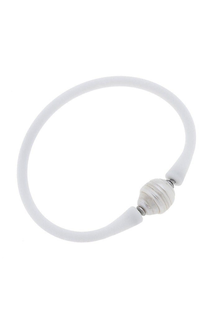 Bali 24K Gold Plated Ball Bead Silicone Bracelet in White - Canvas Style