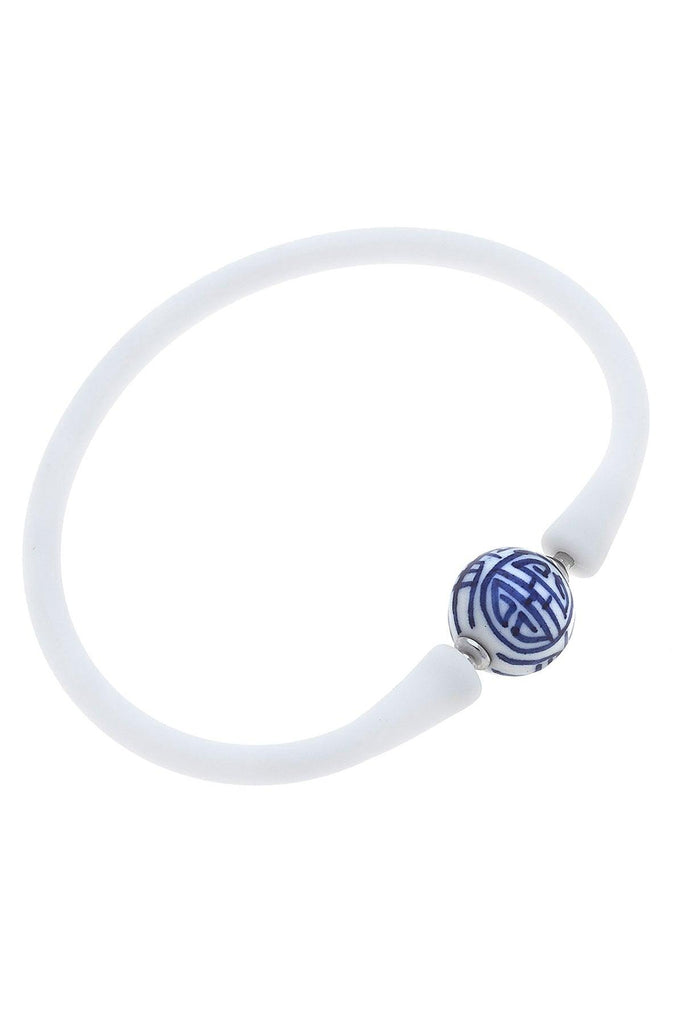 Bali 24K Gold Plated Ball Bead Silicone Bracelet in White - Canvas Style