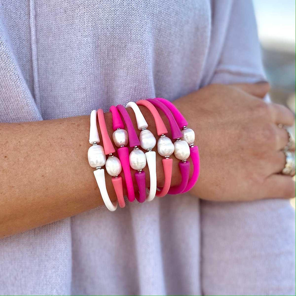 Bali Freshwater Pearl Silicone Bracelet in Magenta - Canvas Style
