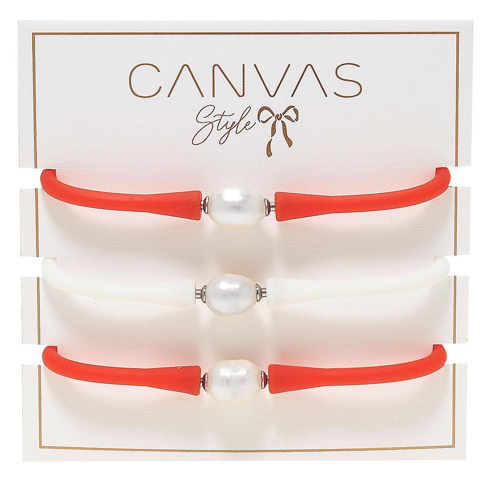 Bali Game Day Bracelet Set of 3 in Orange & White - Canvas Style