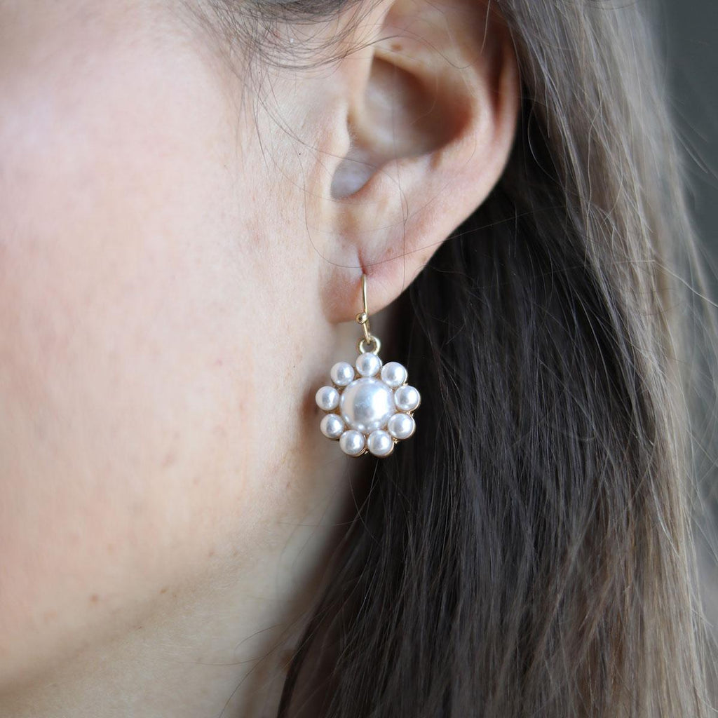 Caine Pearl Flower Drop Earrings in Ivory - Canvas Style