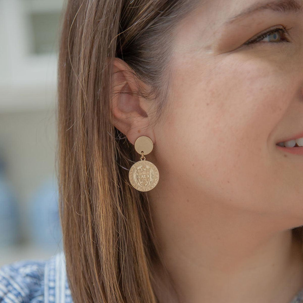 CANVAS Style x MaryCatherineStudio French Coin Drop Earrings in Worn Gold - Canvas Style