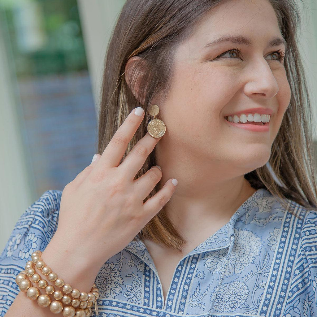 CANVAS Style x MaryCatherineStudio French Coin Drop Earrings in Worn Gold - Canvas Style