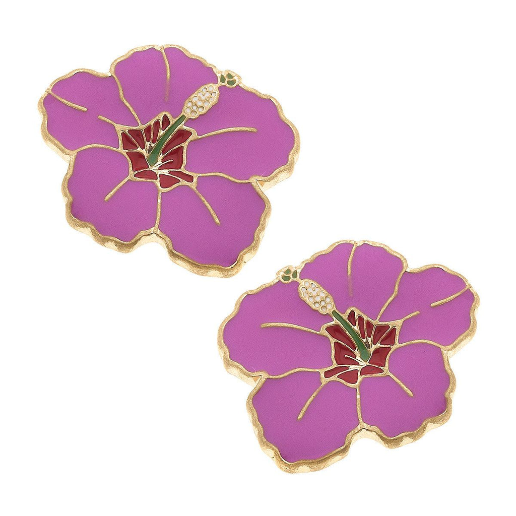 CANVAS Style x @thelovelyflamingo Enamel Hibiscus Stud Earring in Pink - Canvas Style