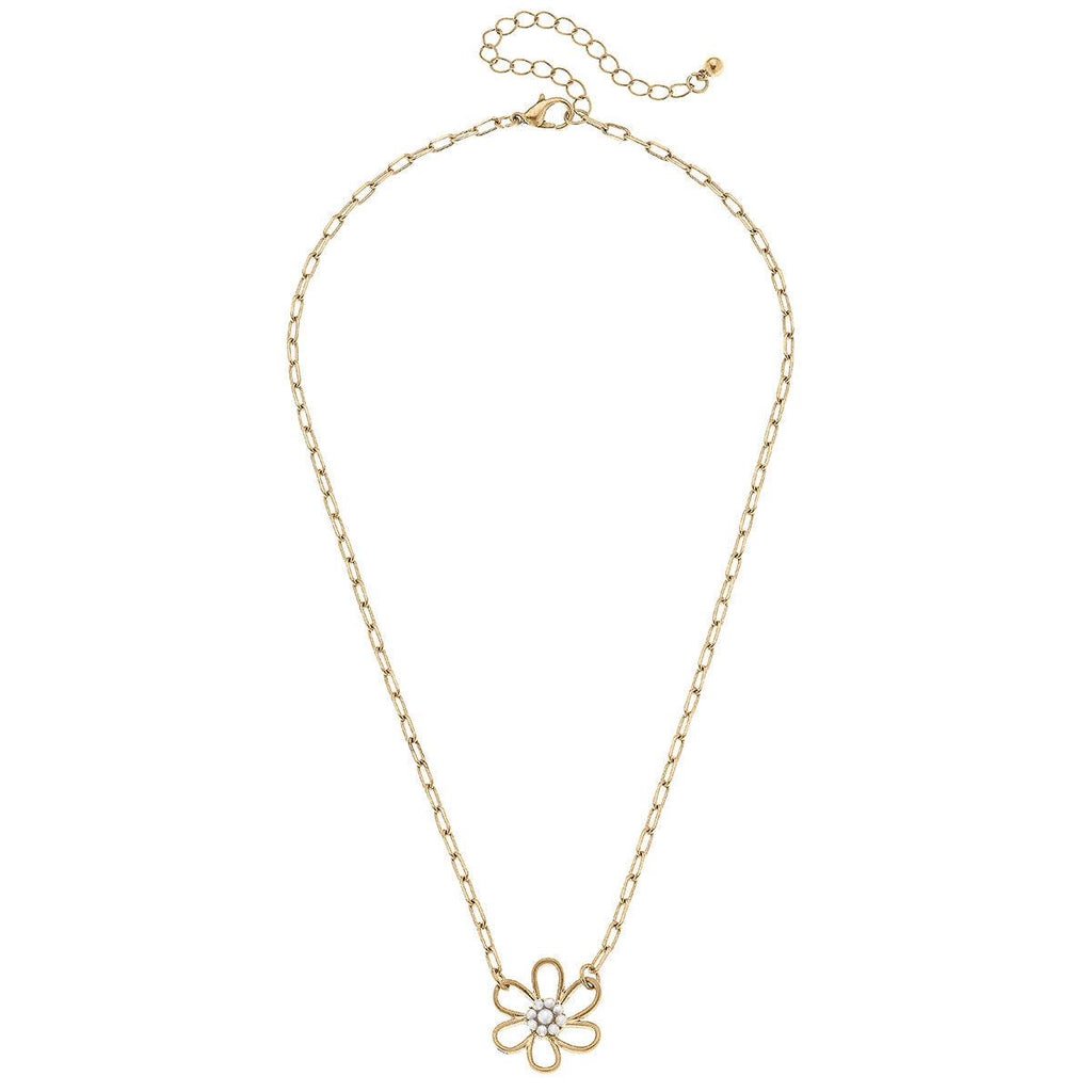 Daisy Delicate Flower Necklace in Worn Gold - Canvas Style