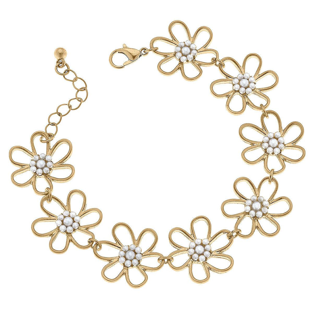 Daisy Linked Flower Bracelet in Worn Gold - Canvas Style