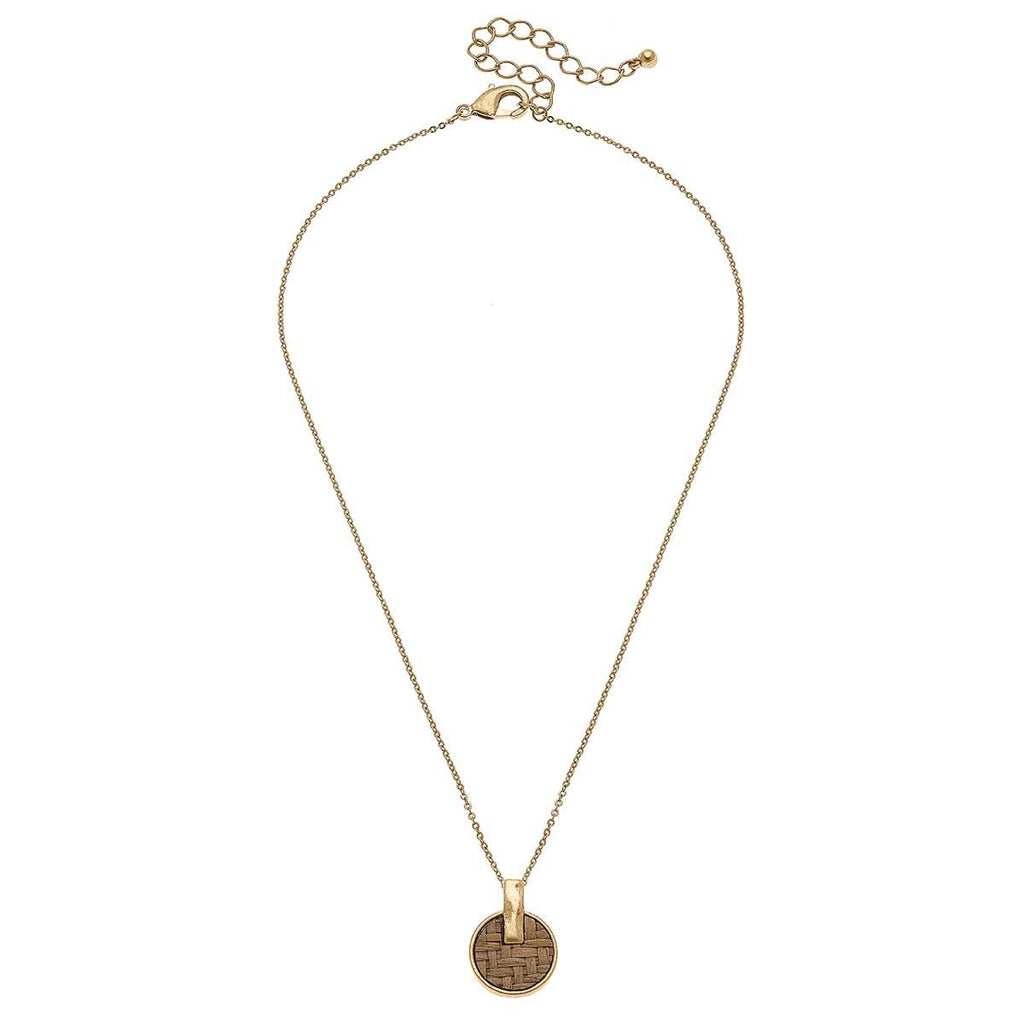 Danielle Raffia Delicate Disc Necklace in Brown - Canvas Style