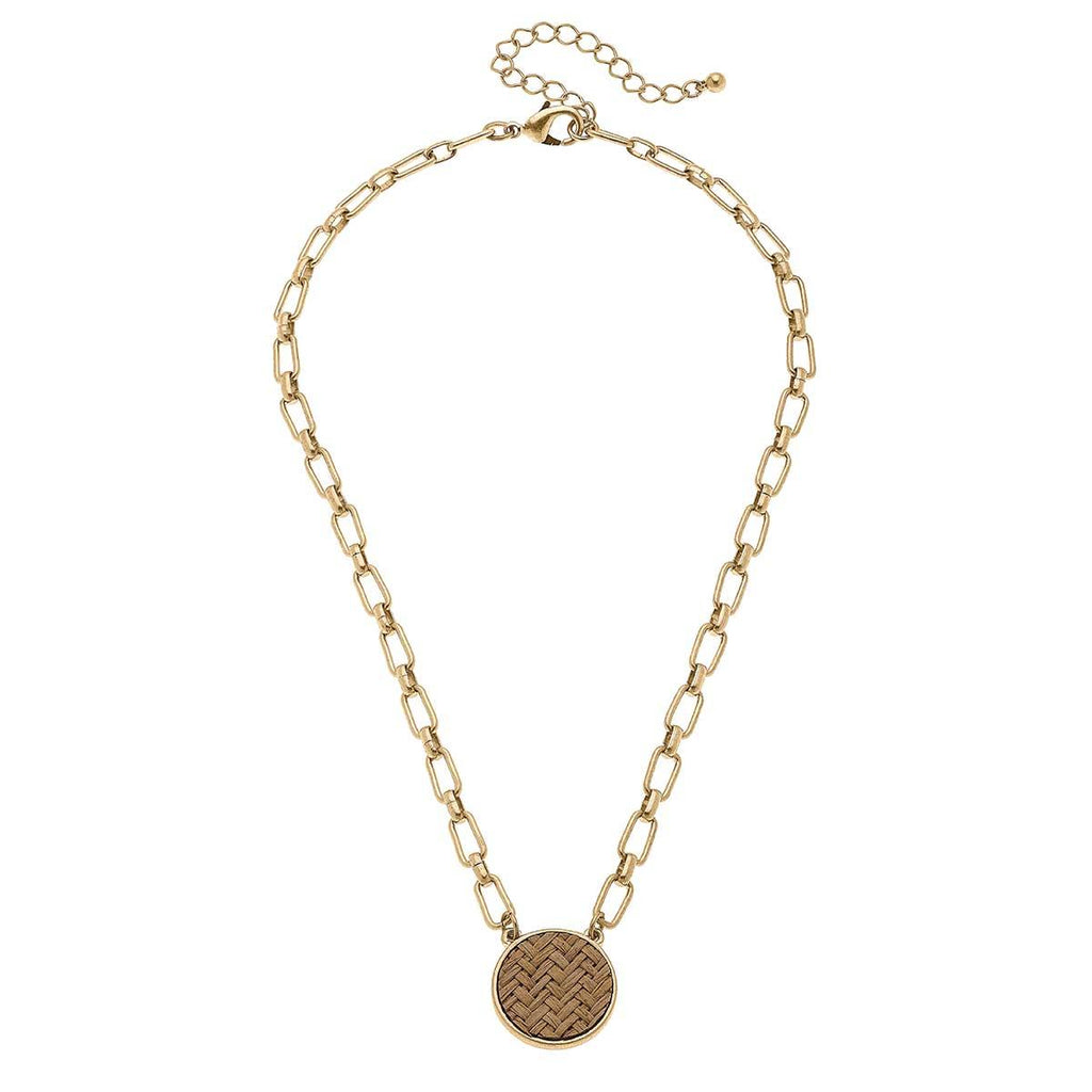 Danielle Raffia Disc Necklace in Brown - Canvas Style