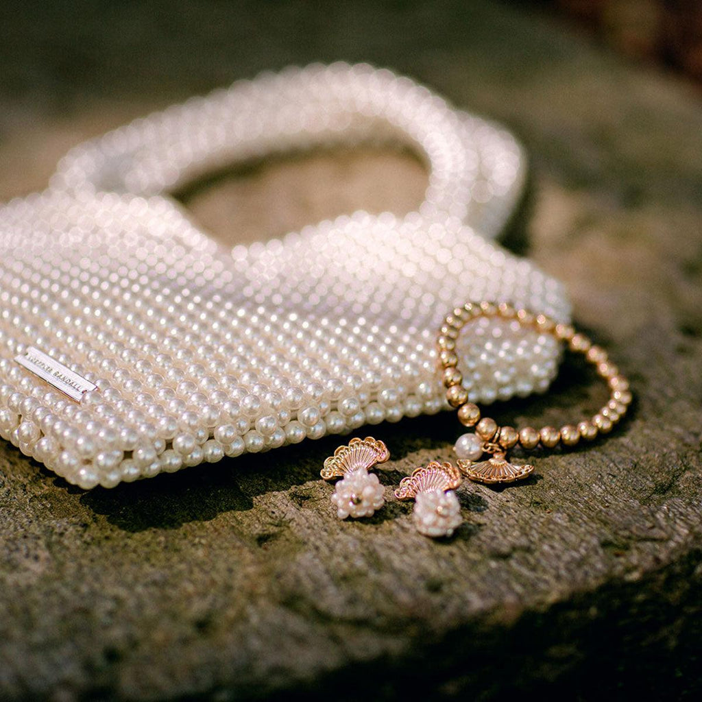 Elaine French Fan & Pearl Cluster Drop Earrings in Worn Gold - Canvas Style