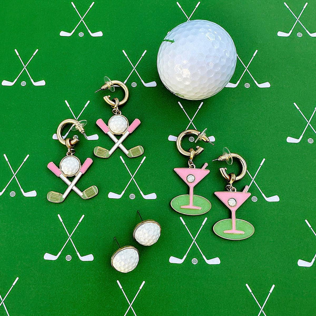 Flynn Golf Ball Stud Earrings in White - Canvas Style