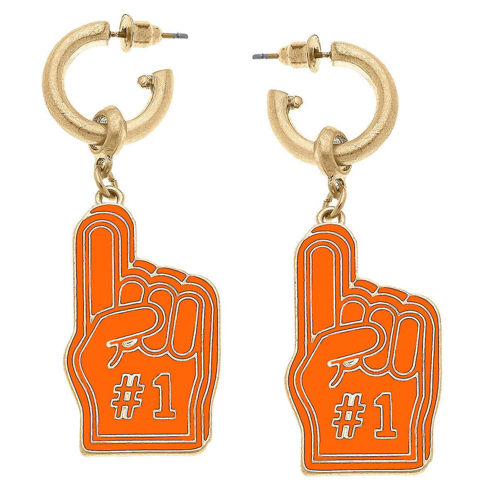 Game Day Foam Finger Enamel Earrings in Orange - Canvas Style
