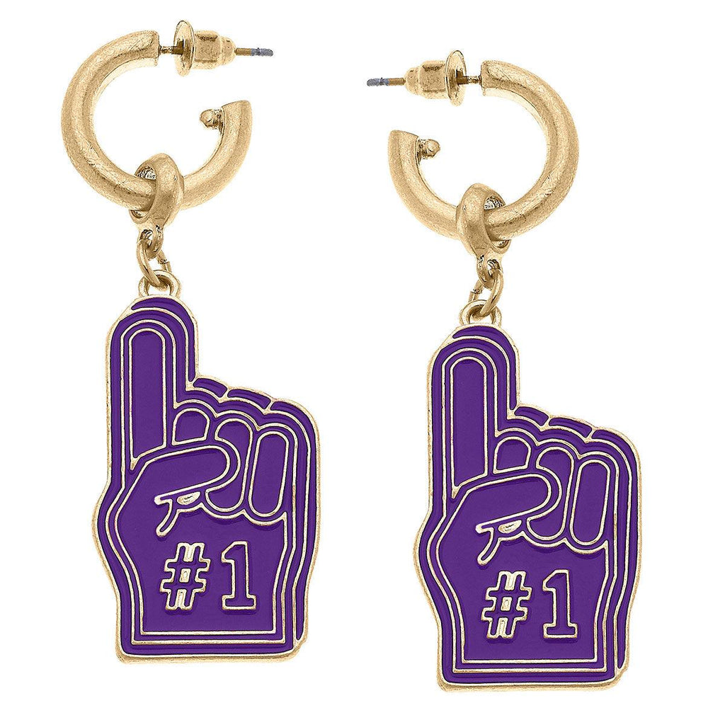Game Day Foam Finger Enamel Earrings in Purple - Canvas Style