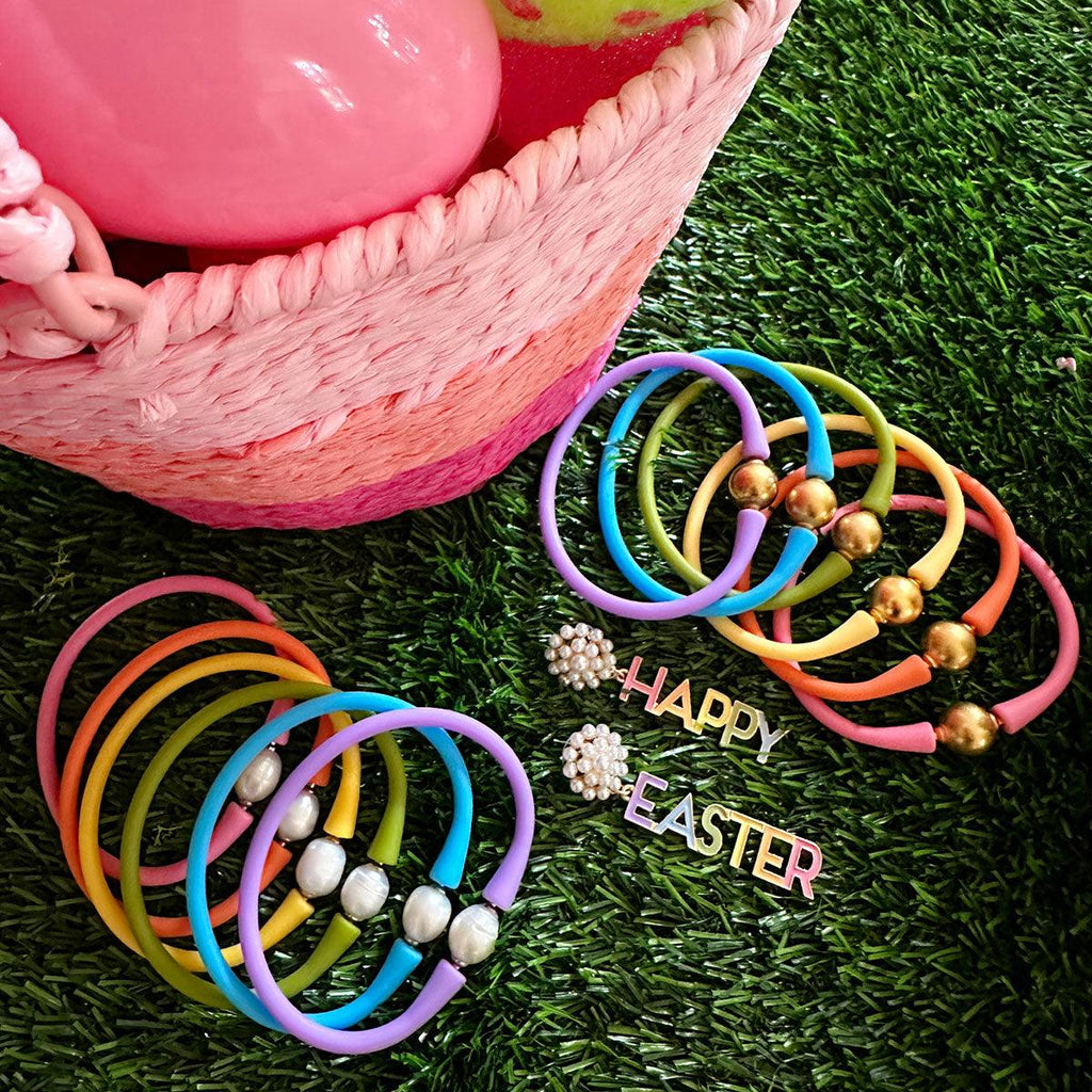 Happy Easter Pearl Cluster Enamel Earrings in Rainbow - Canvas Style