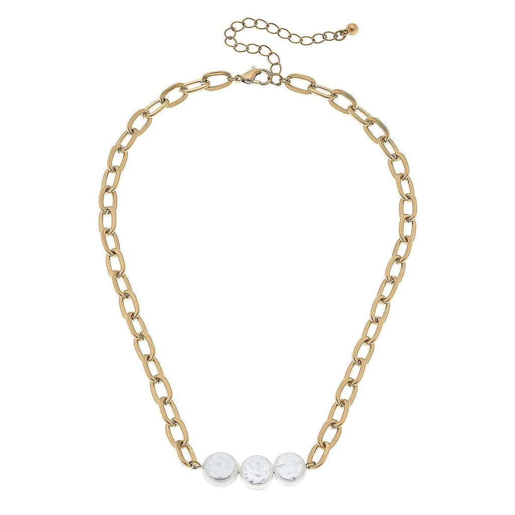 Heather Coin Pearl Chain Necklace in Worn Gold - Canvas Style