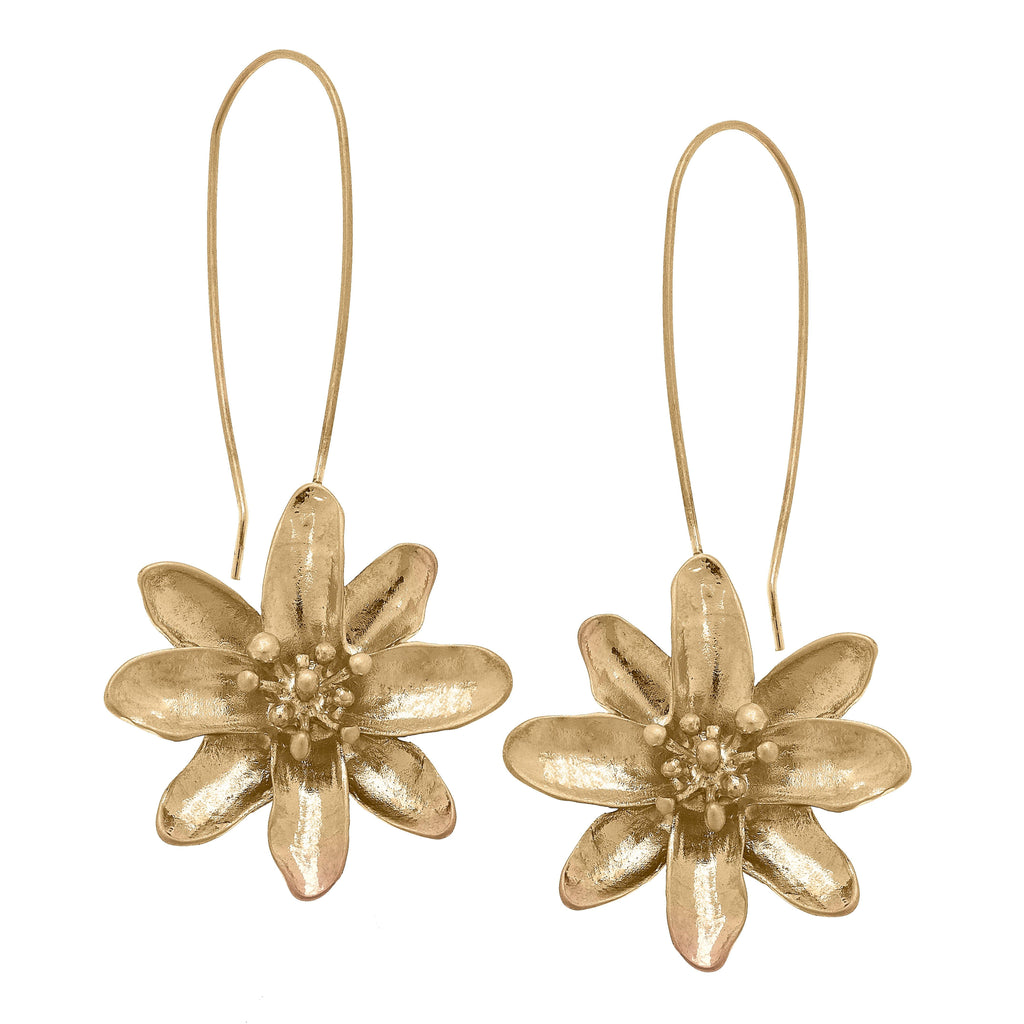 Kaiya Flower Statement Earrings in Worn Gold - Canvas Style