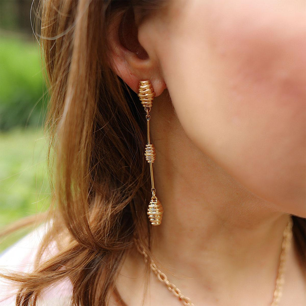 Lilith Beehive Drop Earrings in Worn Gold - Canvas Style